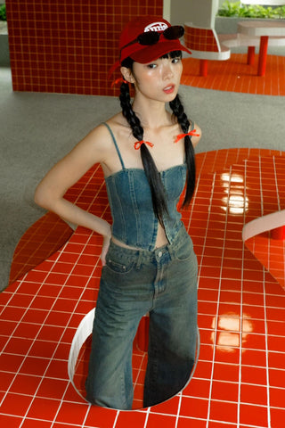 Kacey Hook Front Corset Denim Top