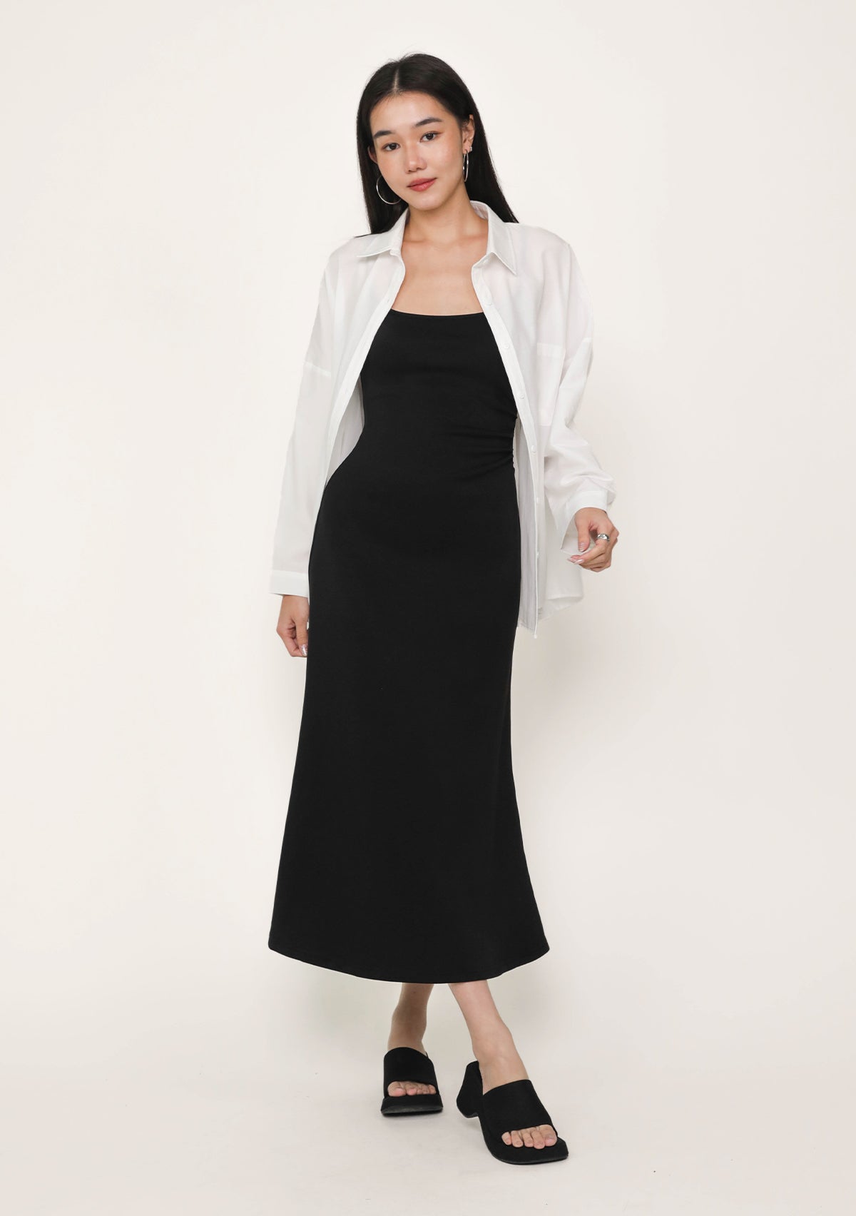sarah ruched maxi dress in black Superdown Sarah Ruched Maxi Dress