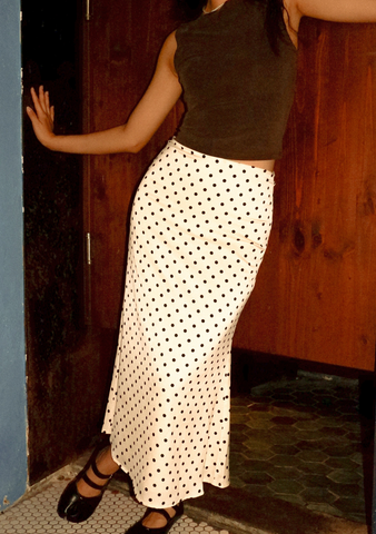 Marilyn Bias Cut Midi Skirt (Polka Dot)