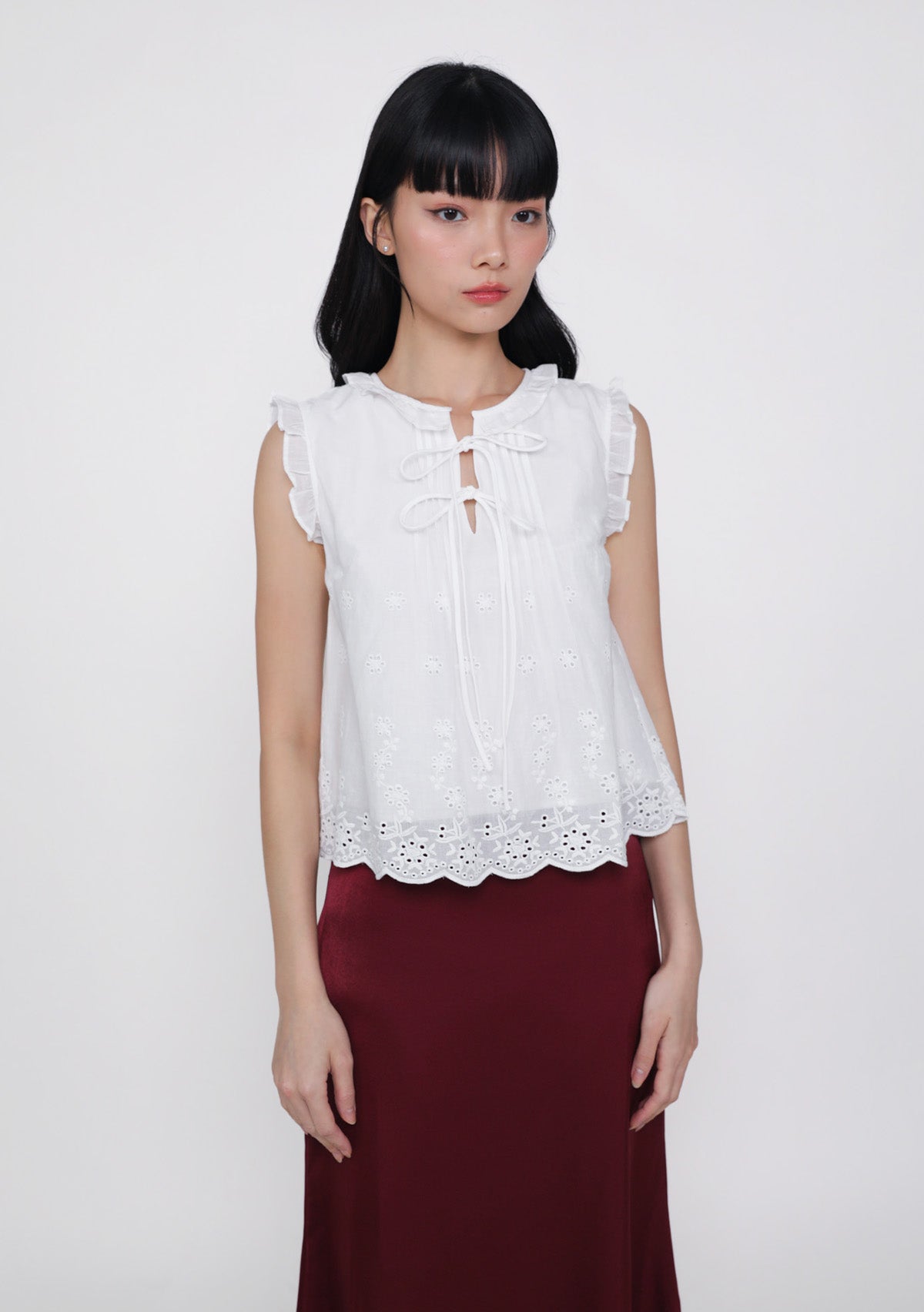 Kaori Eyelet Embroidery Ruffle Top – The Tinsel Rack