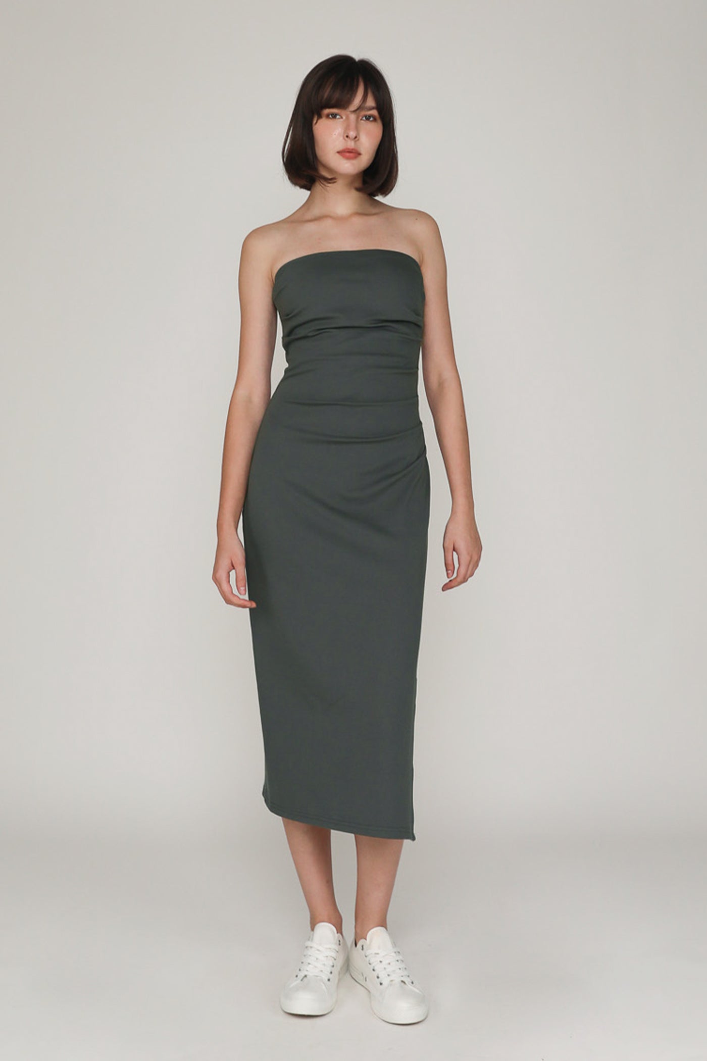 padded midi dress Alexandre Ruched Tube Padded Midi Dress Dark Grey / XL