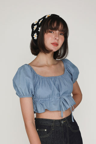 Bert Chambray Puffy Drawstring Sleeve Top