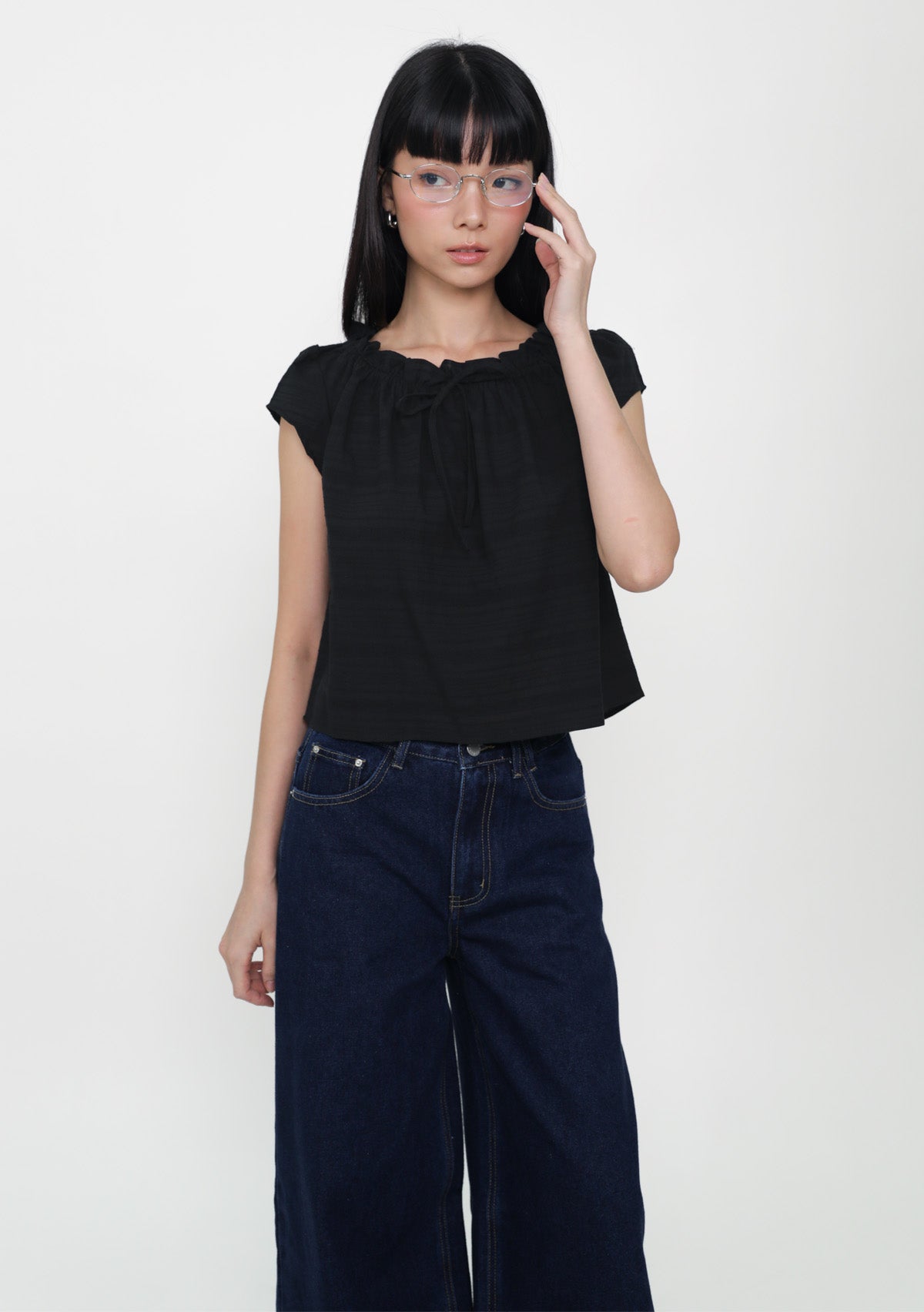 ANDMARY Avrill ribbon tops ブラック ANDMARY】Avrill ribbon tops
