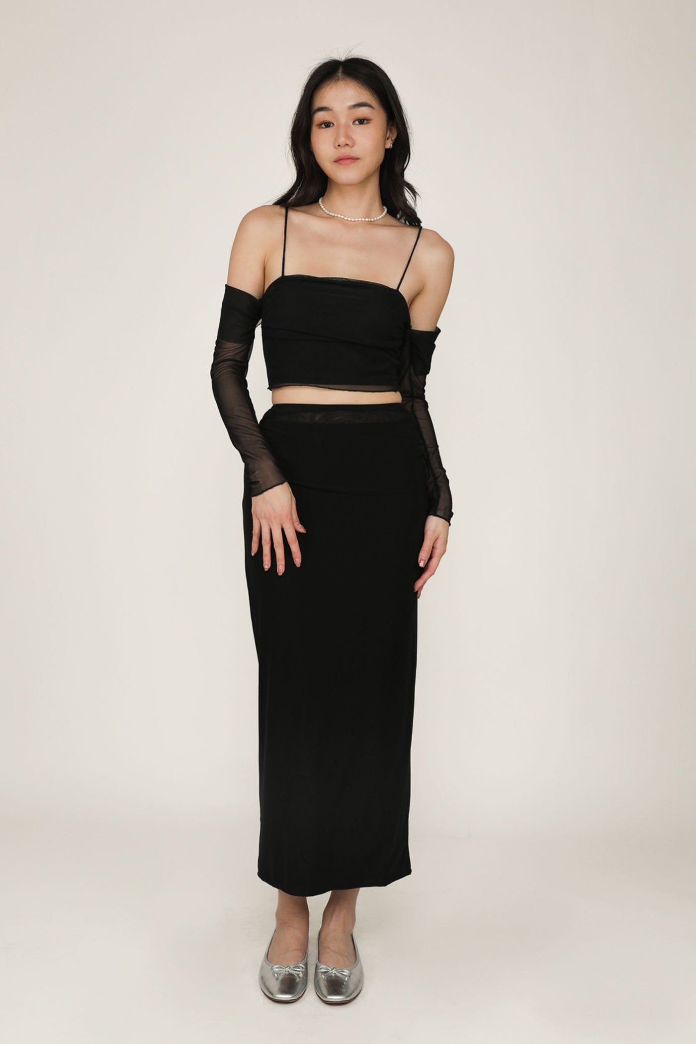 black mesh top under dress Cadilyn Mesh Sleeve Top Black / XL
