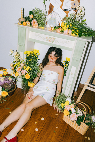 Lareen Embroidery Mesh Tube Padded Top