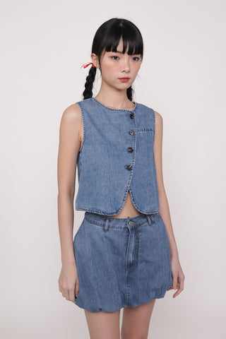 Reagan Denim Button Top