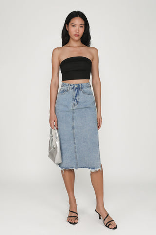 Jada High Slit Denim Midi Skirt