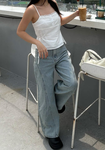 Jake Topstitch Wide Leg Denim Jeans