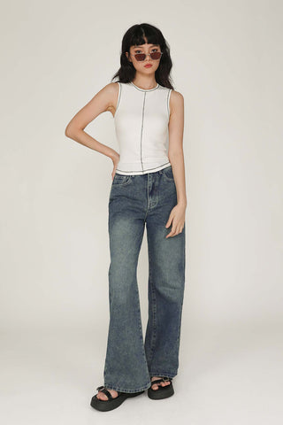 Rory Contrast Stitching Curved Hem Top Limited Edition