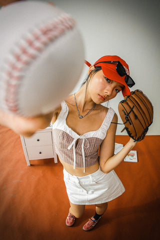 Maira Contrast Ruched Tie Front Top