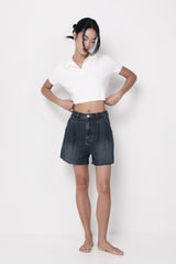 Margaret Pleated Denim Shorts
