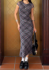 Cherie Mesh Maxi Padded Dress (Plaid)