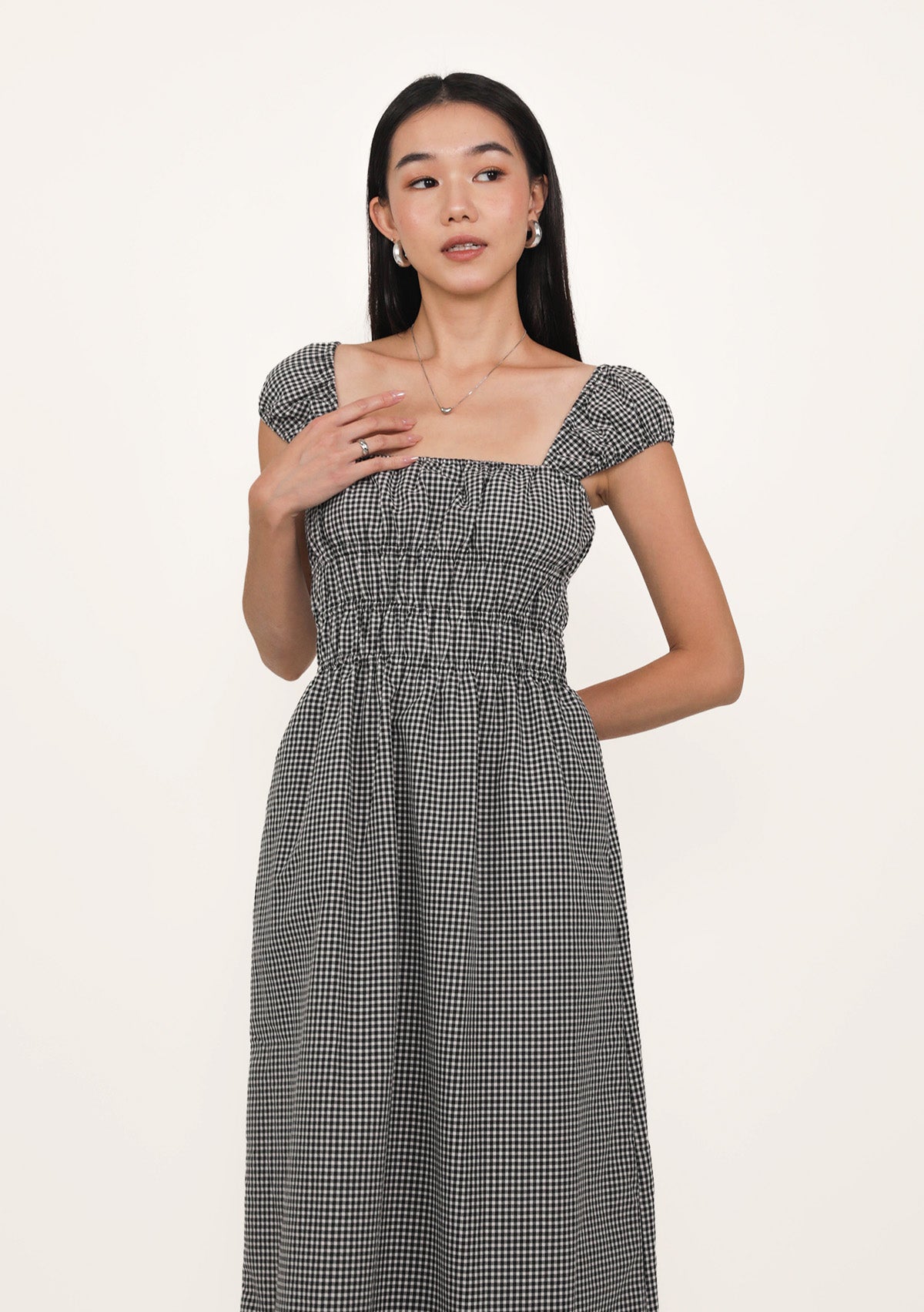 Janelle Shirred Midi Dress (Plaid) The Tinsel Rack Janelle Shirred Midi Dress (Plaid) The Tinsel Rack