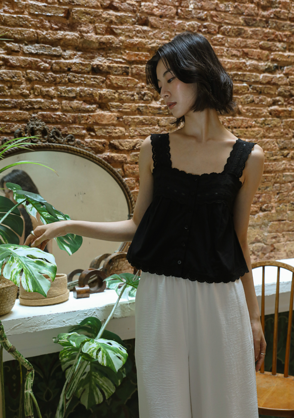 Klaris Eyelet Babydoll Top