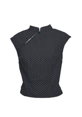 Ning Velvet Button Cheongsam Top (Polka Dot)