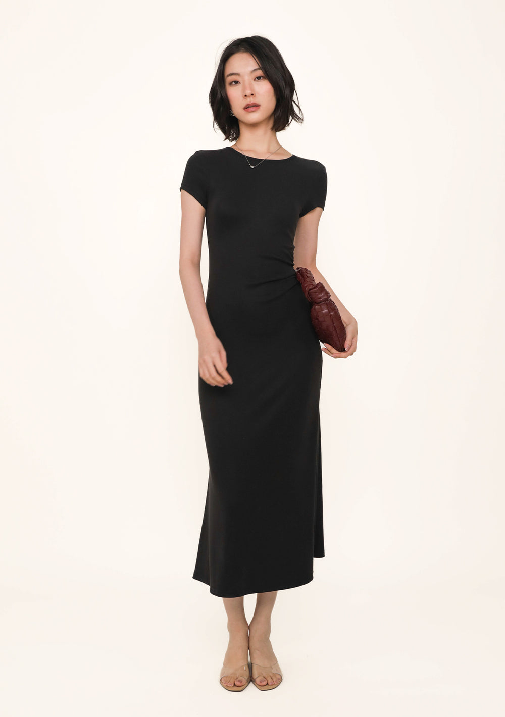 Sara Ruched Sleeve Padded Dress (Mousse)