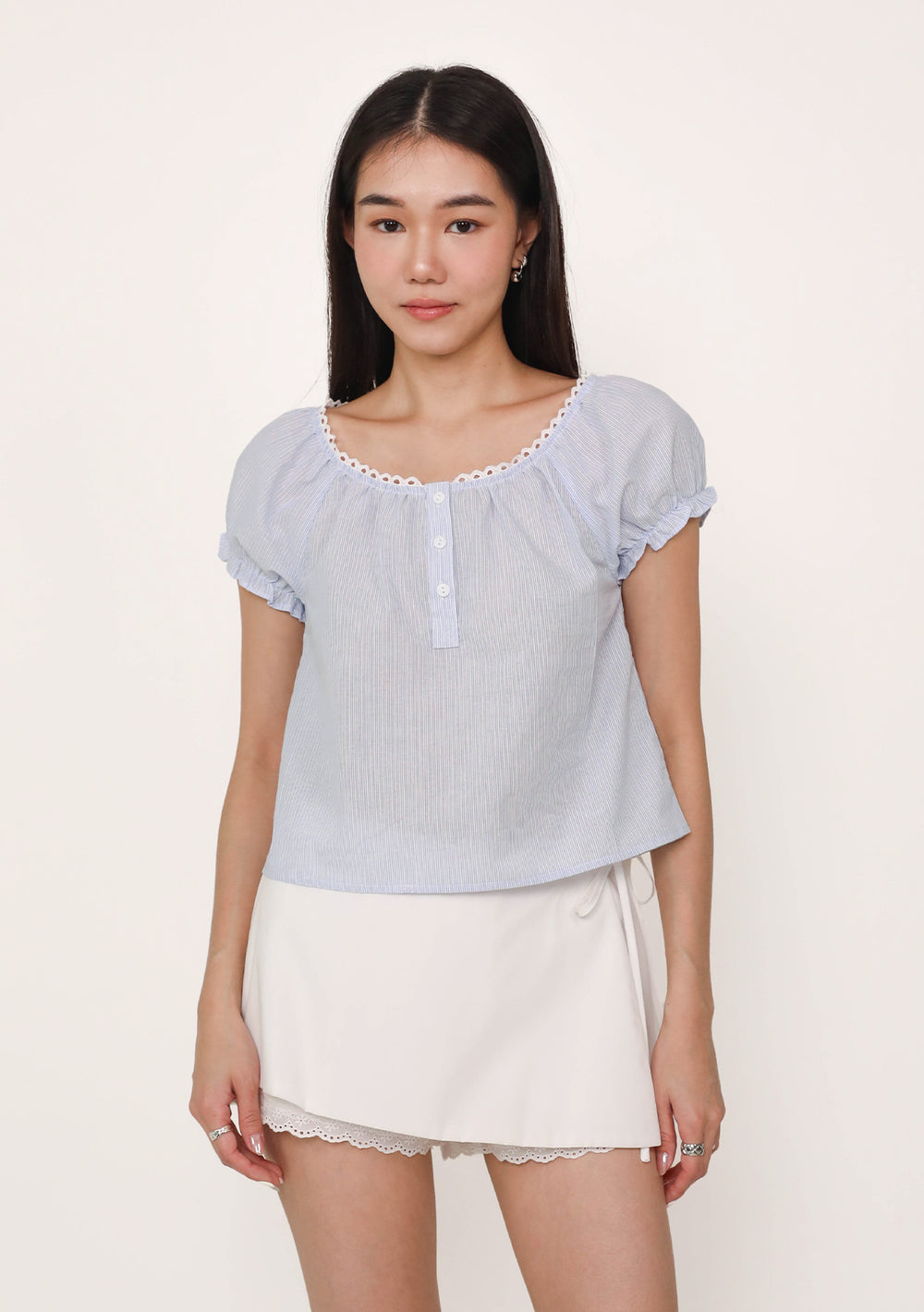Cindy Lace Trim Top (Stripes)
