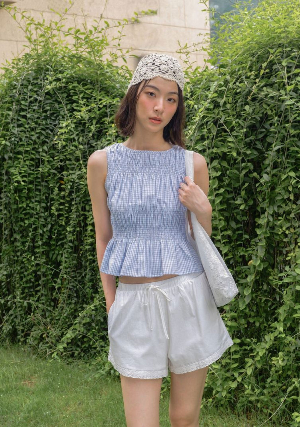 Della Shirred Top (Version 2) (Plaid)