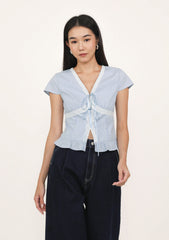 Manila Lace Trim Ribbon Blouse (Plaid)