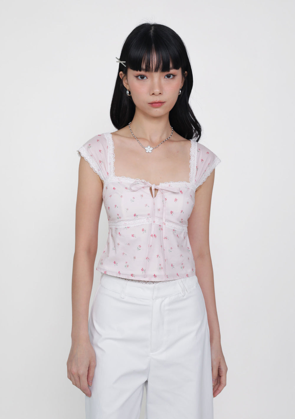 Nyu Ribbon Lace Trim Padded Top (Floral)