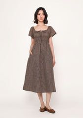 Jodi Shirred Midi Dress (Plaid)