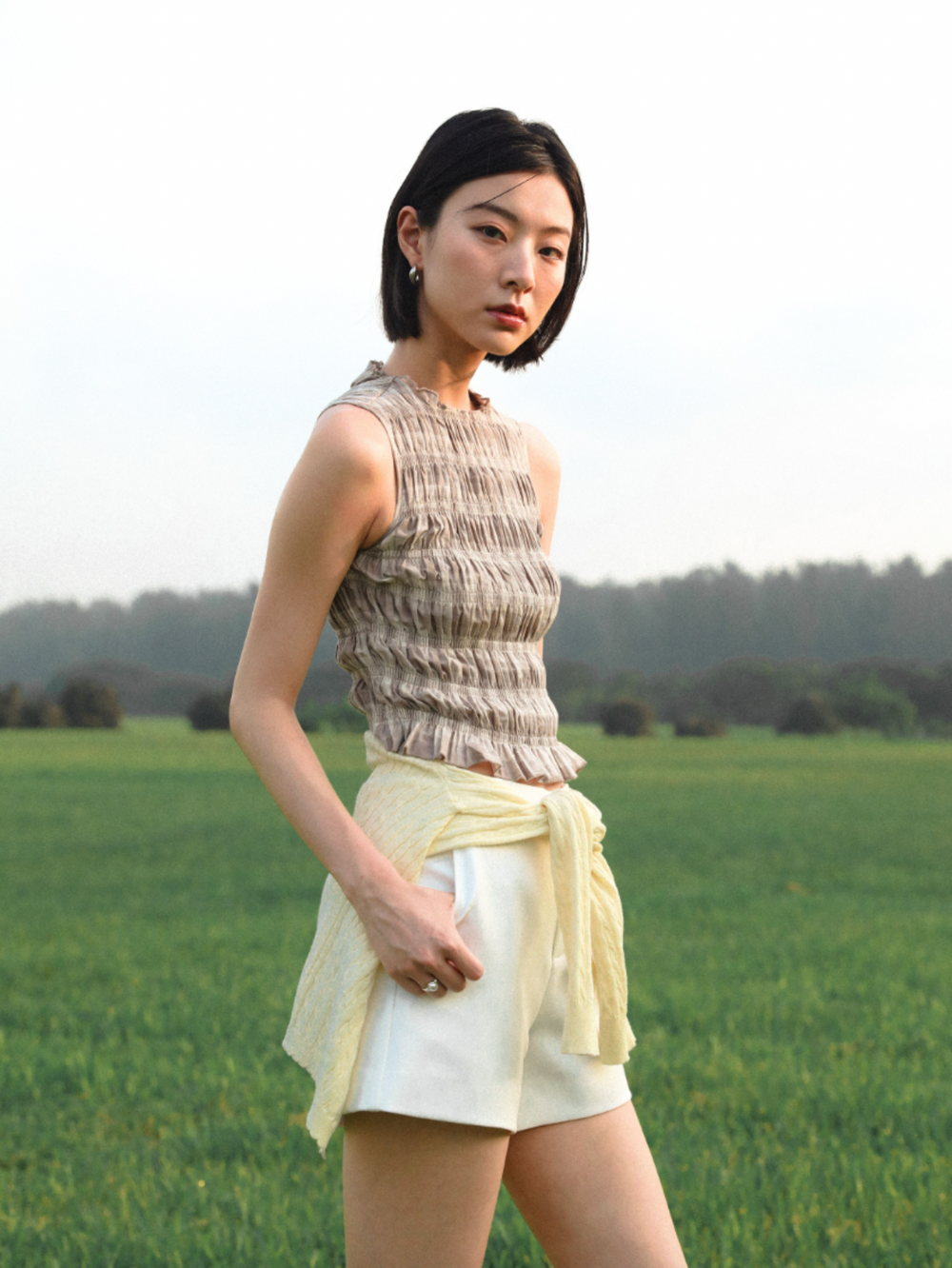 Kendra Shirred Top (Plaid)