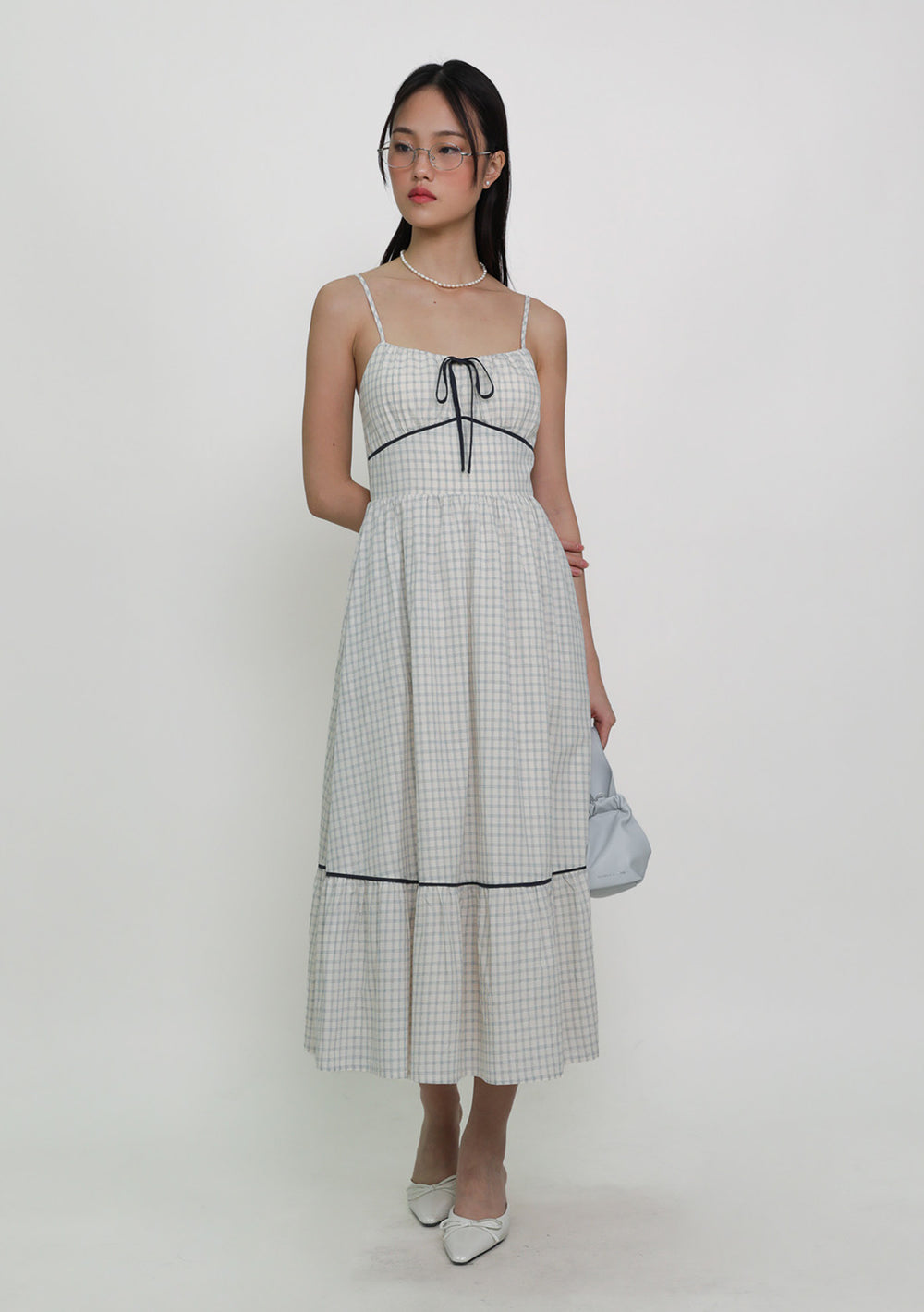 Aurelia Contrast Detail Midi Dress (Plaid)