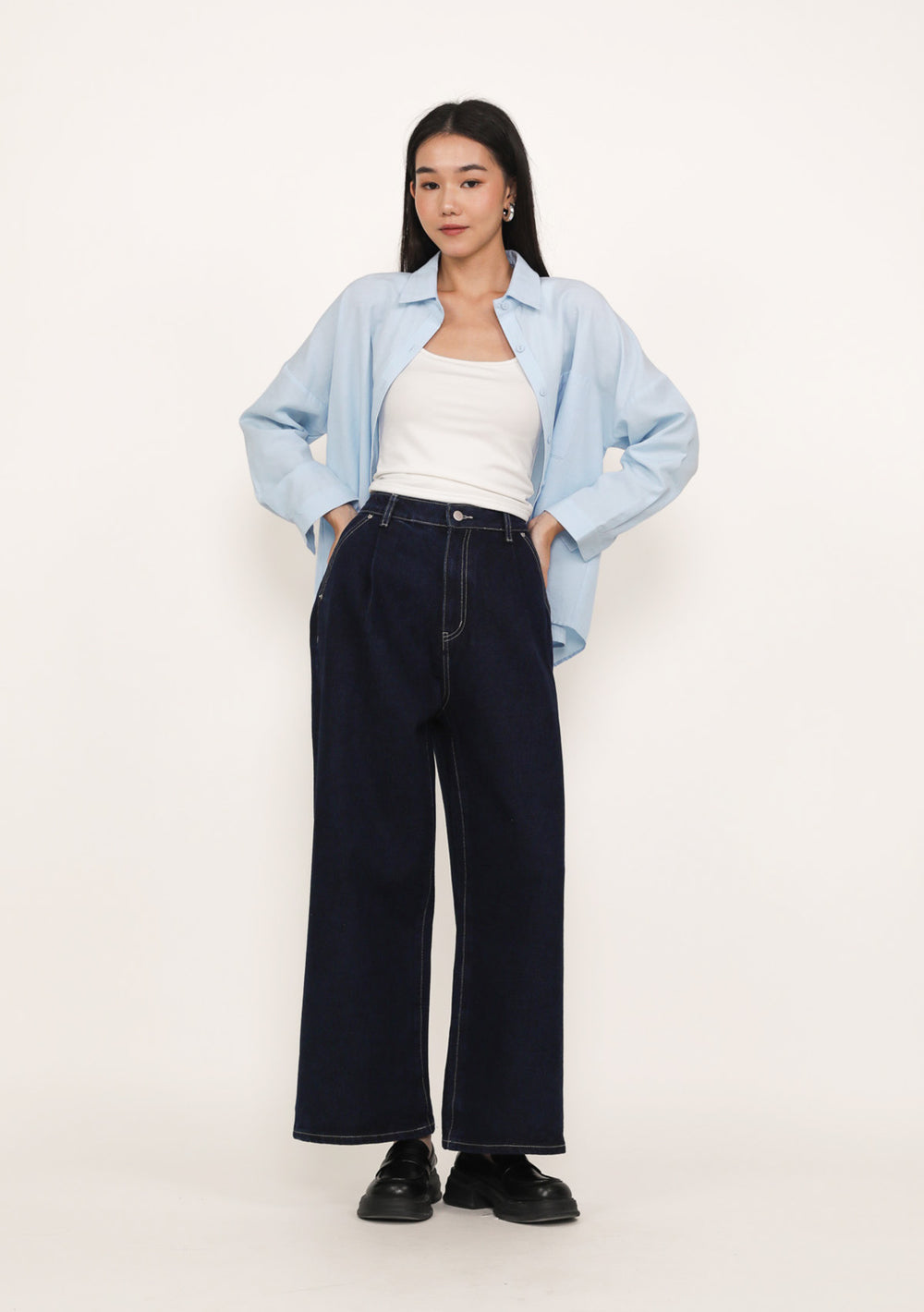 Ryson Pleated Wide Leg Denim Jeans