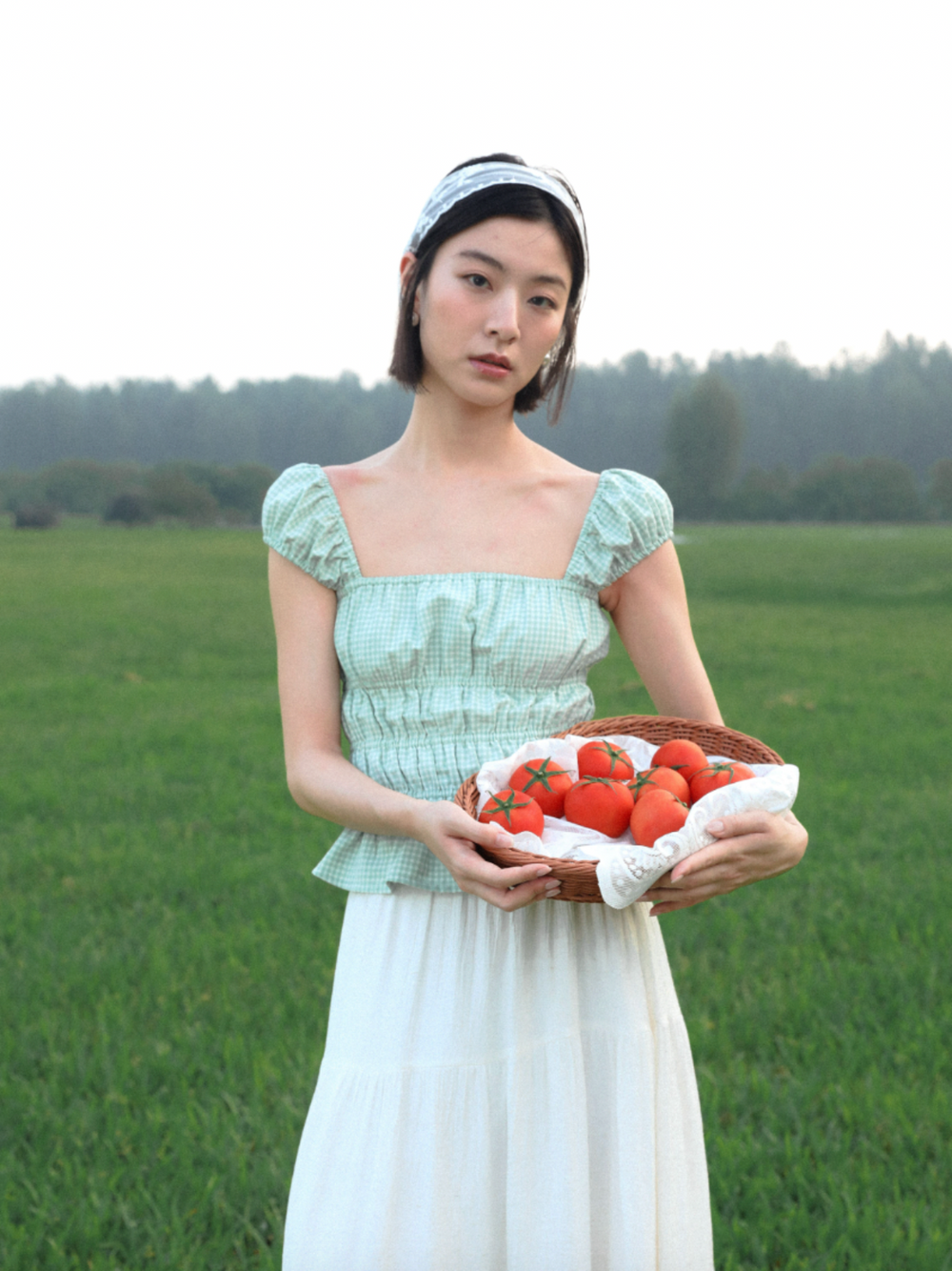 Janelle Shirred Top (Plaid)