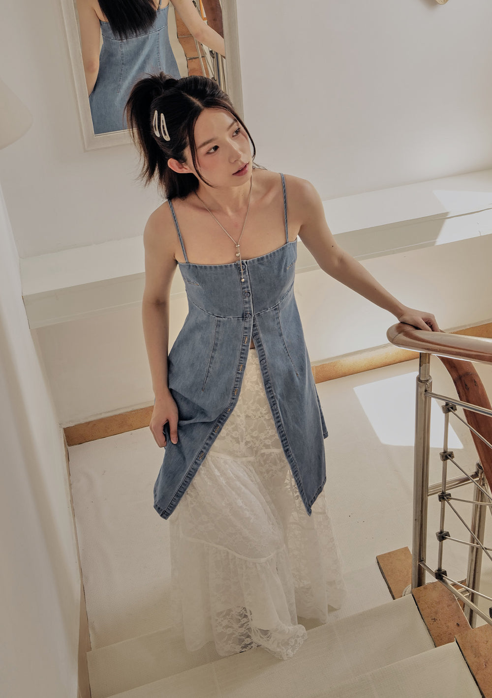 Juliana Two Way Longline Denim Top