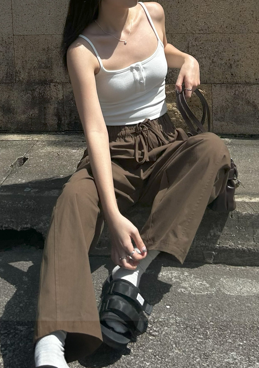 Karisa Ribbed Button Padded Top