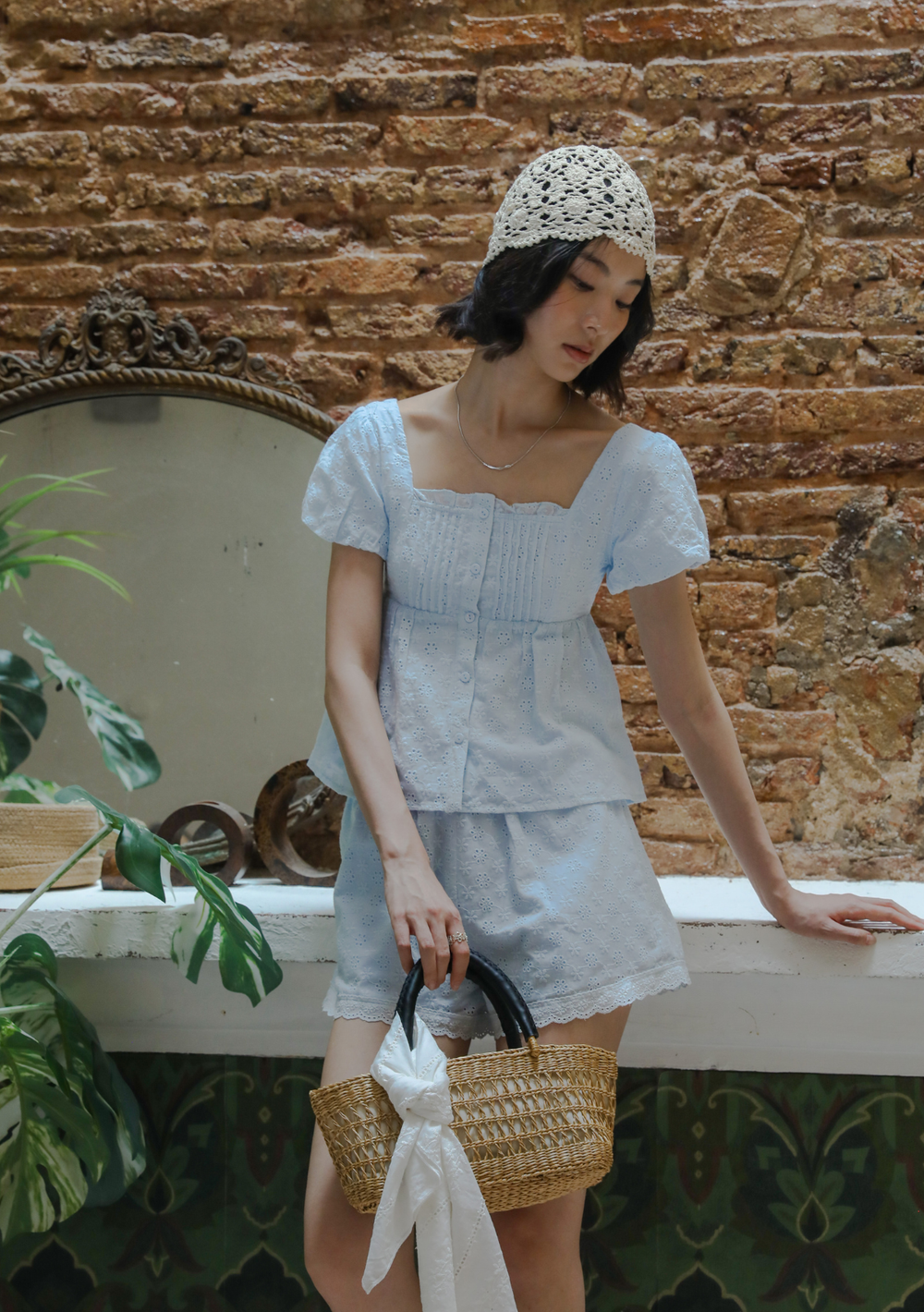 Reya Puffy Sleeve Babydoll Top (Eyelet)