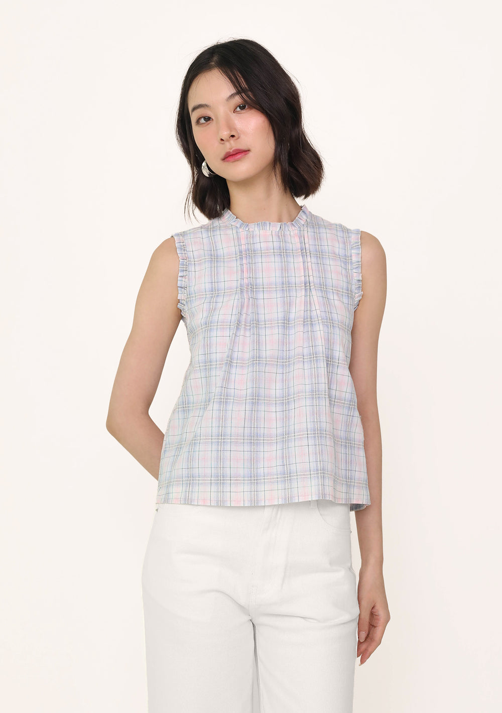 Greta Ruffles Pleat Front Top (Plaid)