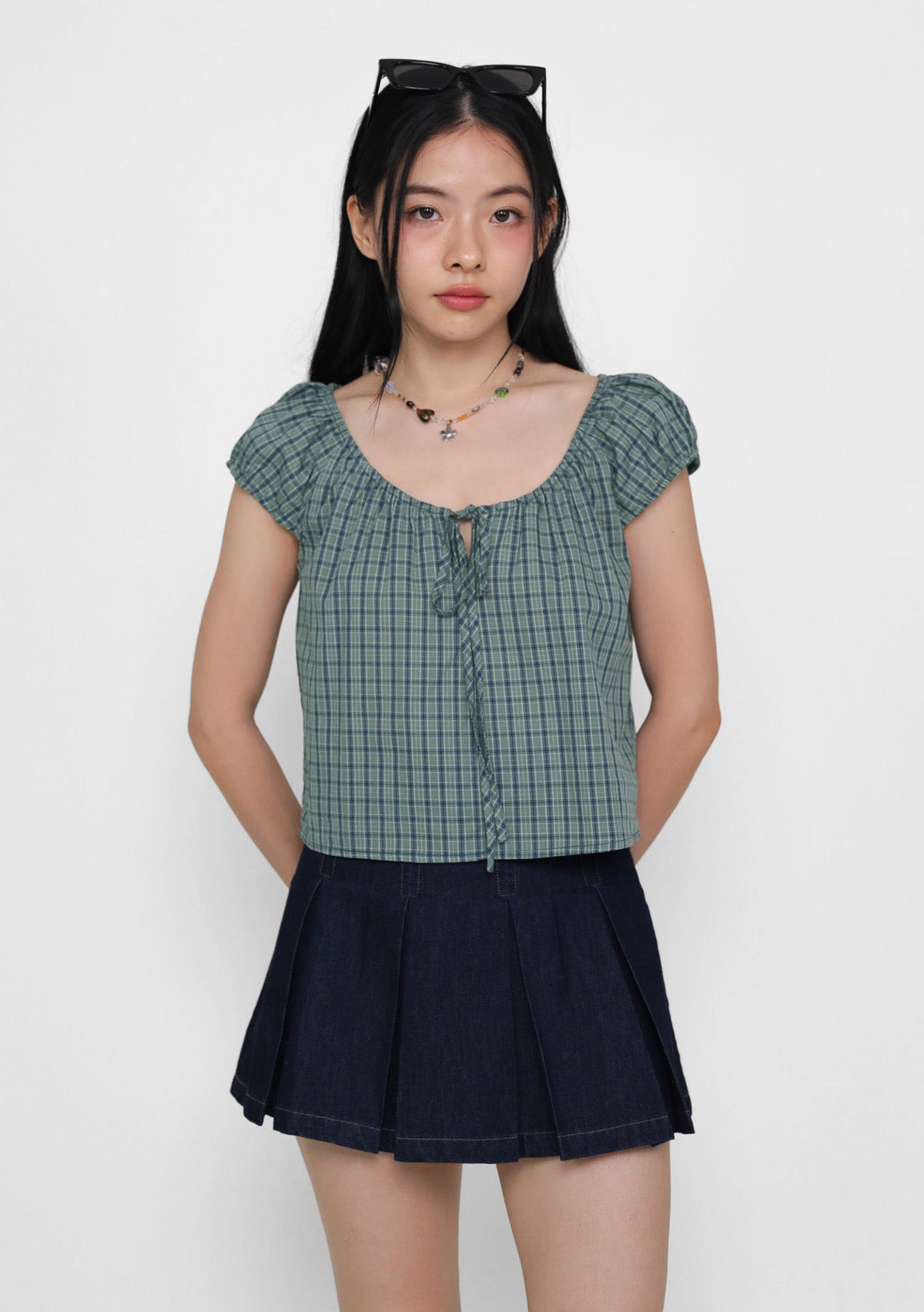 mame新品Chequered Shirt With Ribbon Tie Men's Checkered Cotton Button Up Shirt – Mika Jaymes