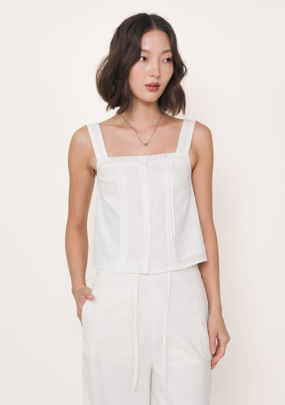 Giselle Lace Trim Button Top