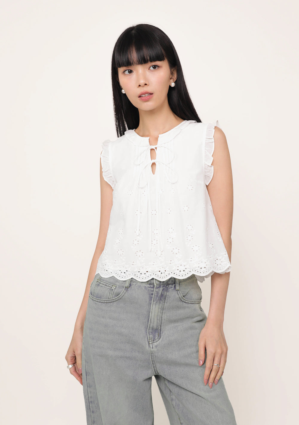 Kaori Eyelet Embroidery Ruffle Top