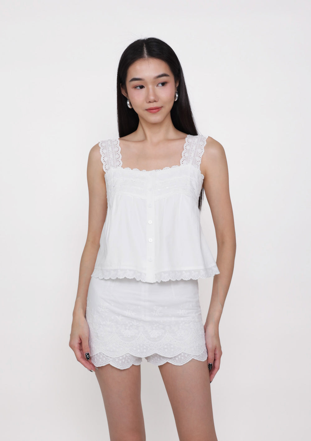 Klaris Eyelet Babydoll Top