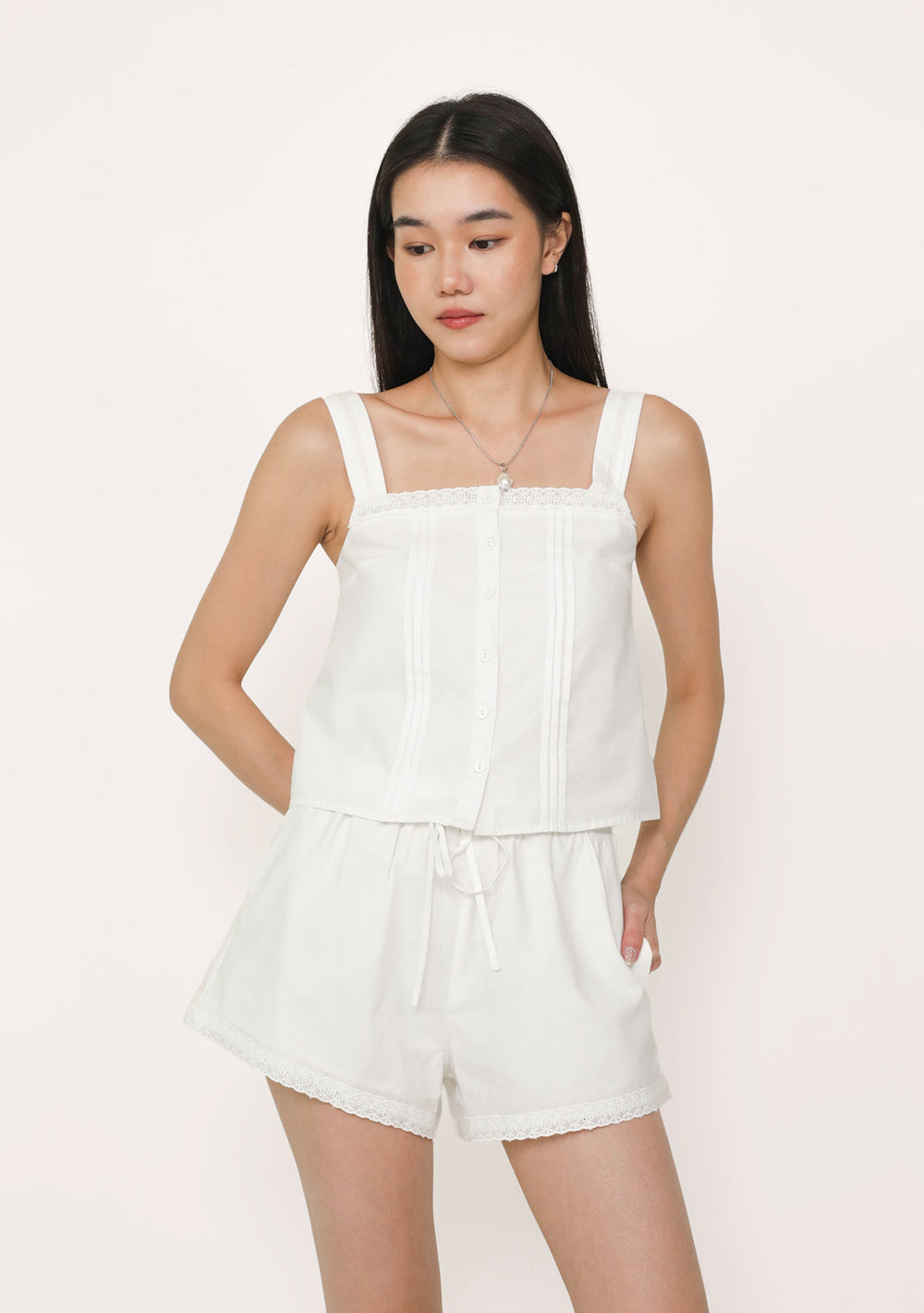 Lavina Lace Trim Drawstring Shorts
