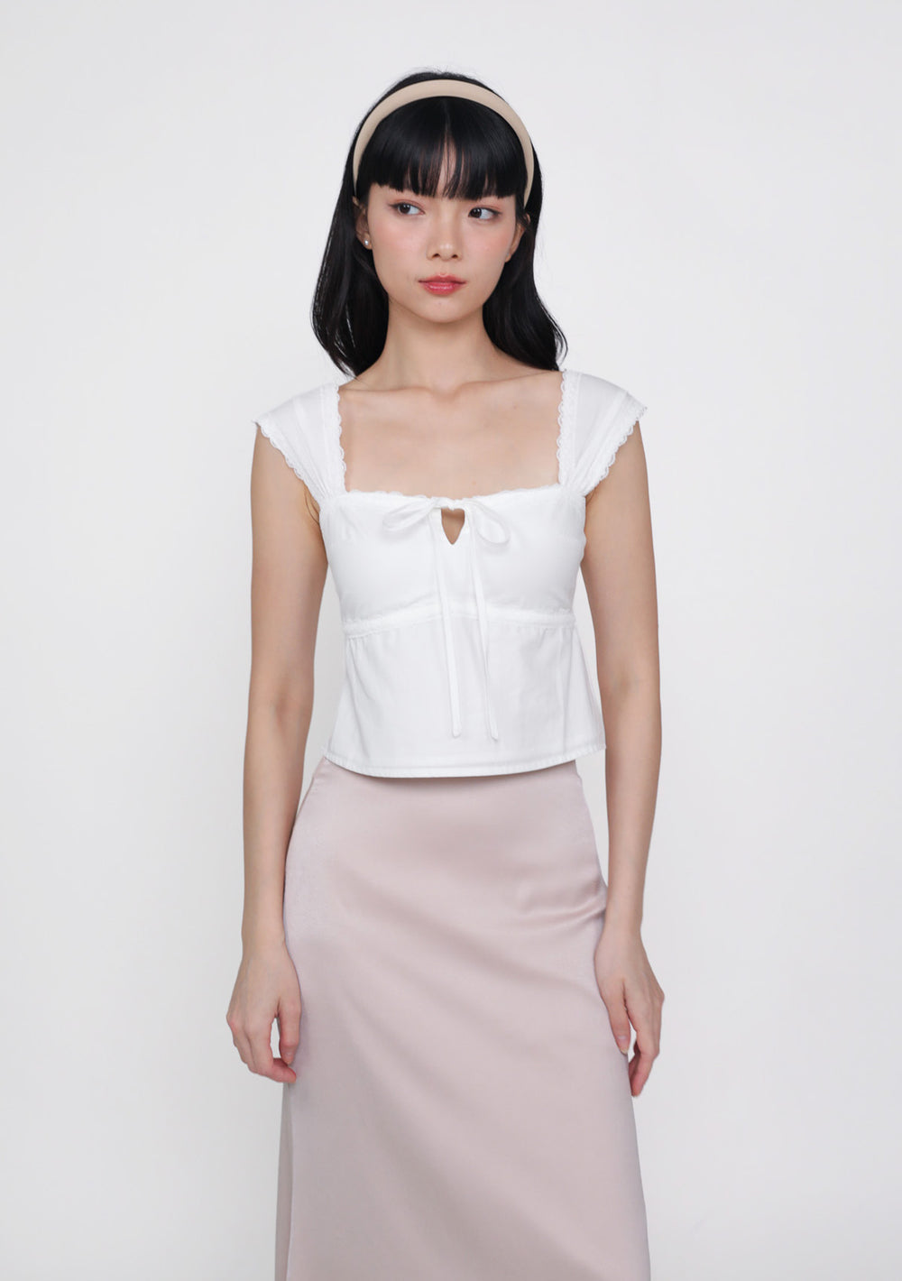 Nyu Ribbon Lace Trim Padded Top