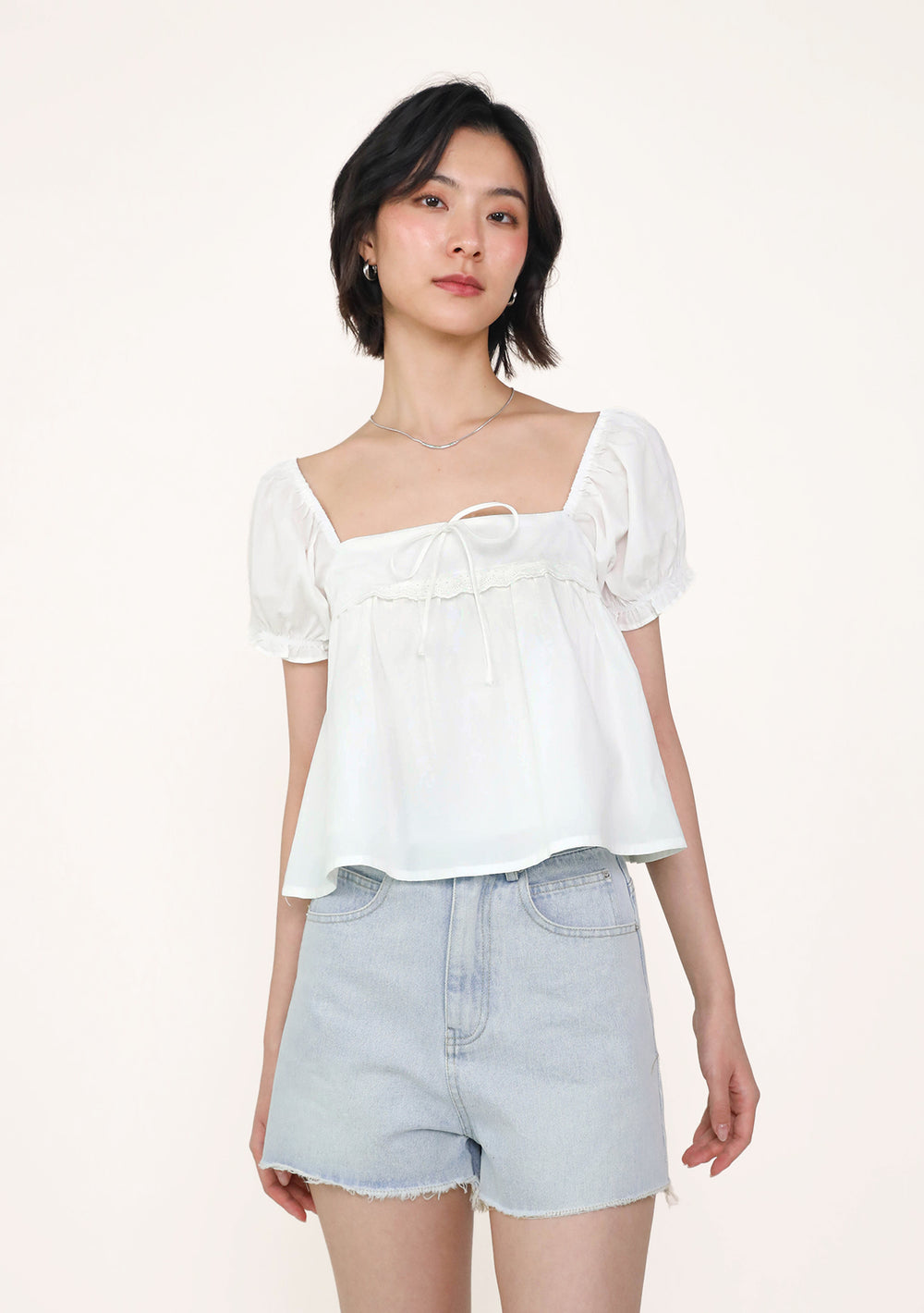 Runa Lace Trim Babydoll Sleeve Top