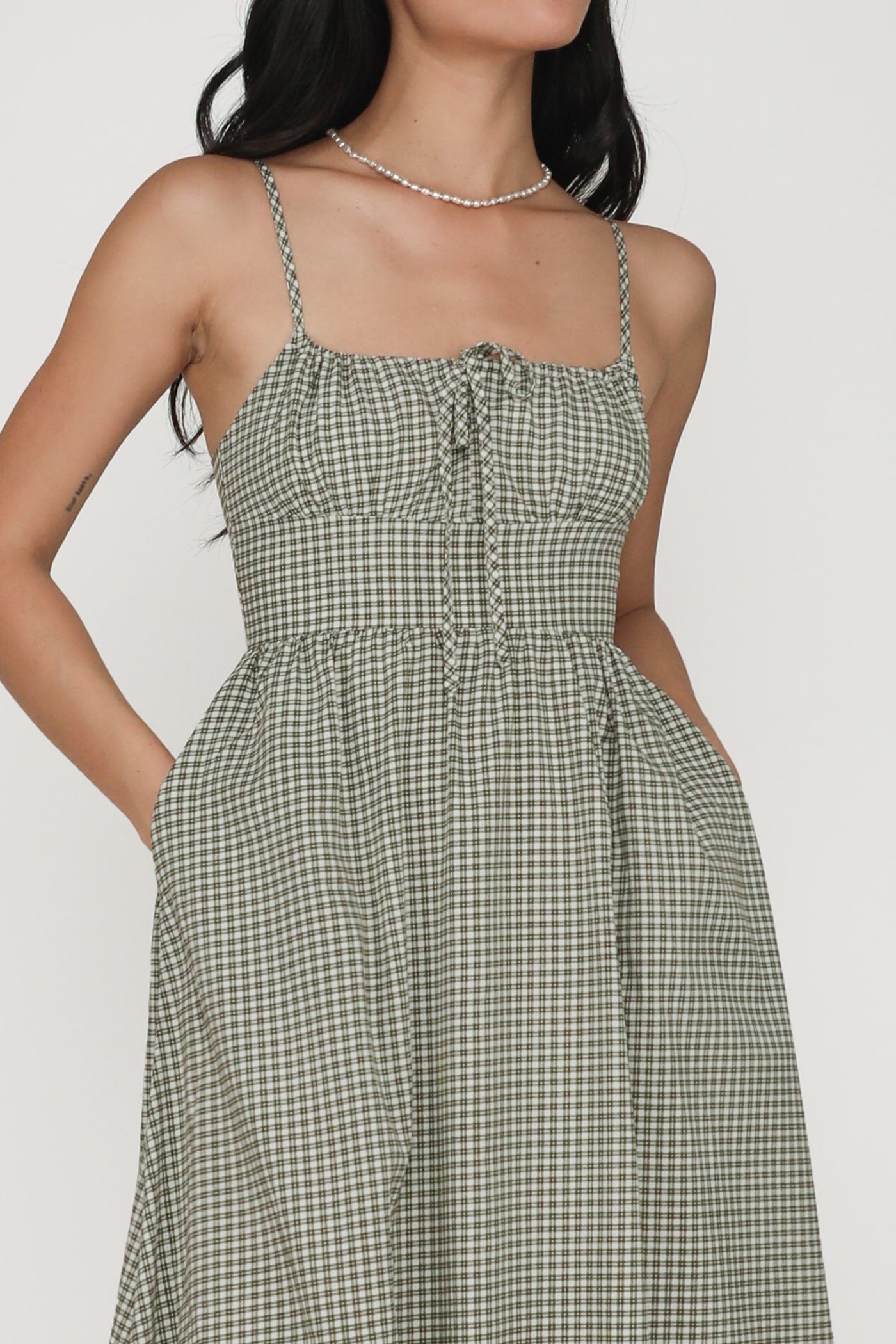 adeline ruched front drawstring maxi dress Adeline Ruched Front Drawstring Maxi Dress Smoked Green / XXS