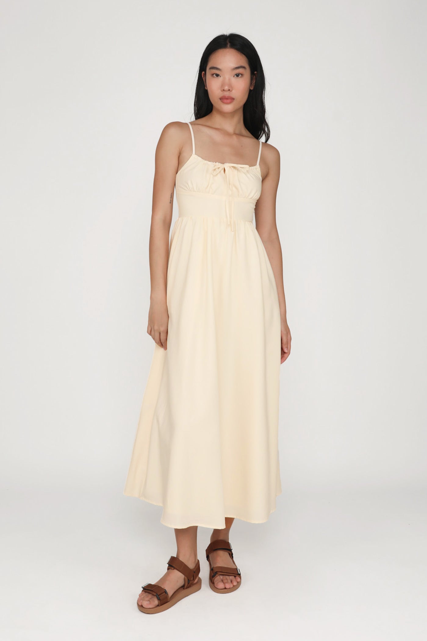 adeline ruched front drawstring maxi dress Adeline Ruched Front Drawstring Maxi Dress