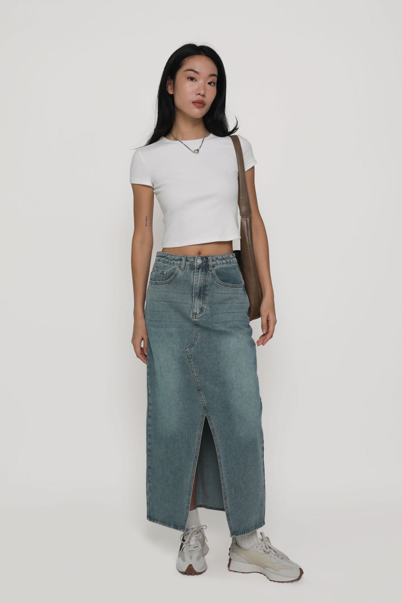 Allison Slit Front Denim Maxi Skirt – The Tinsel Rack