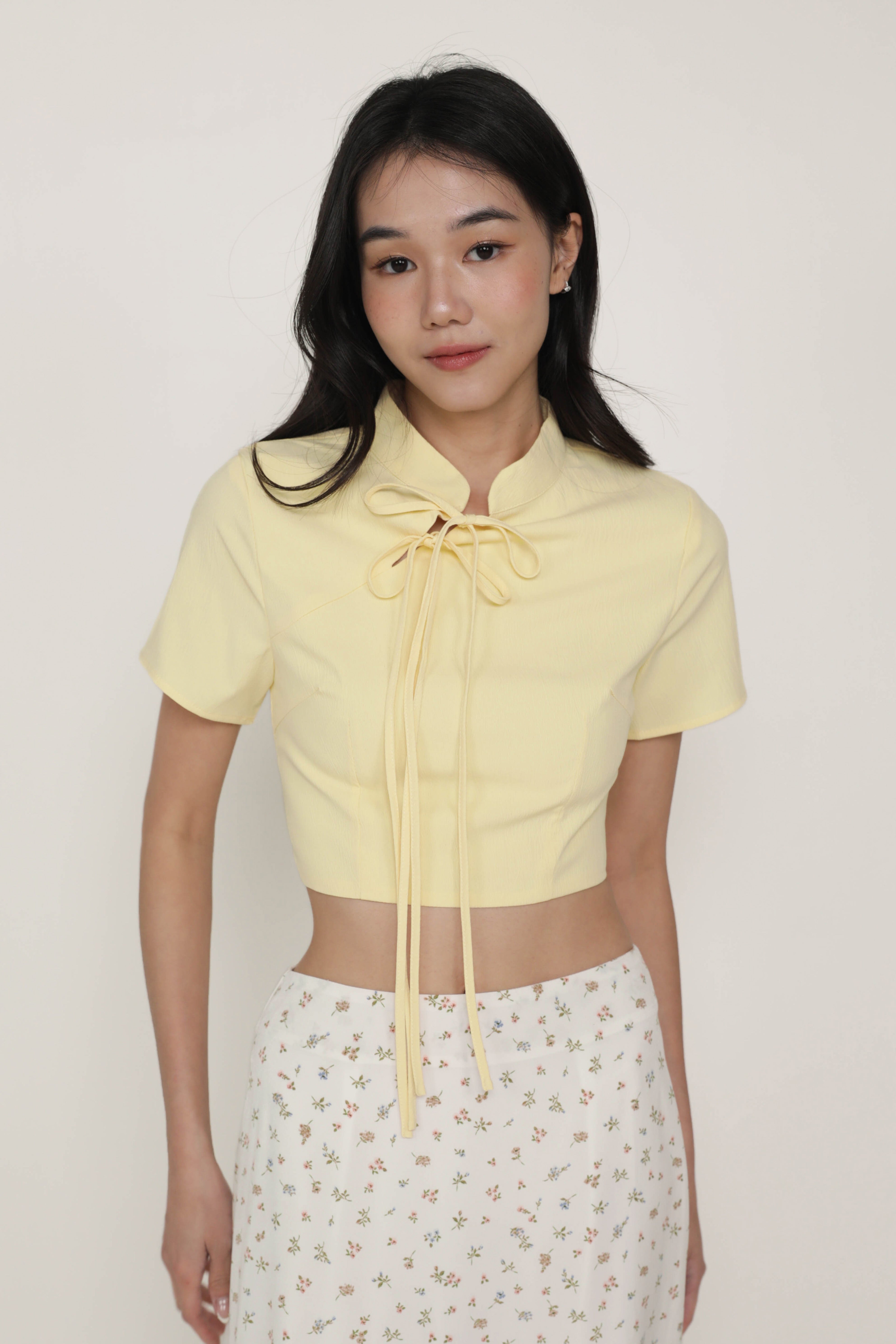 Arianne Mandarin Collar Ribbon Crop Top – The Tinsel Rack