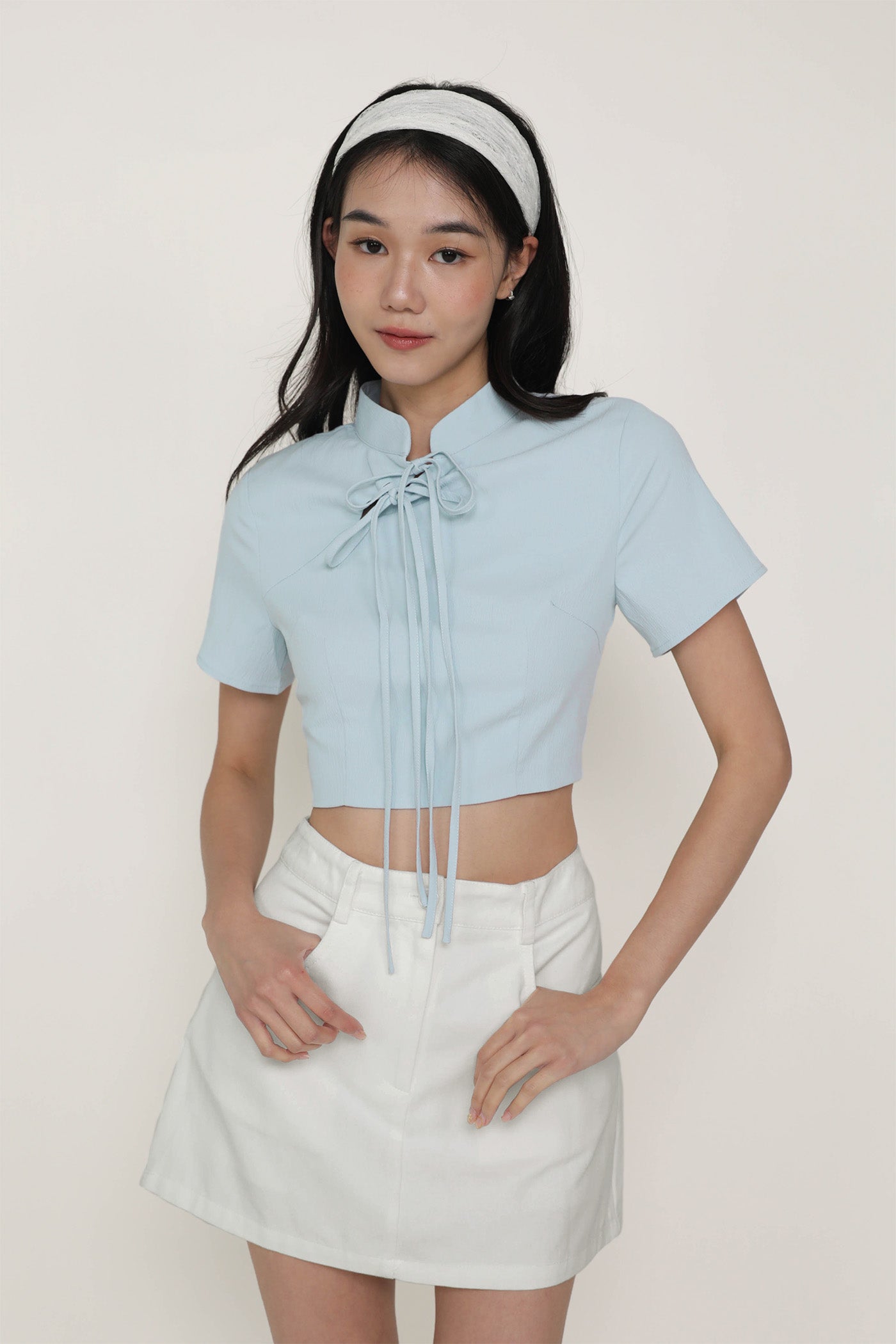Arianne Mandarin Collar Ribbon Crop Top – The Tinsel Rack