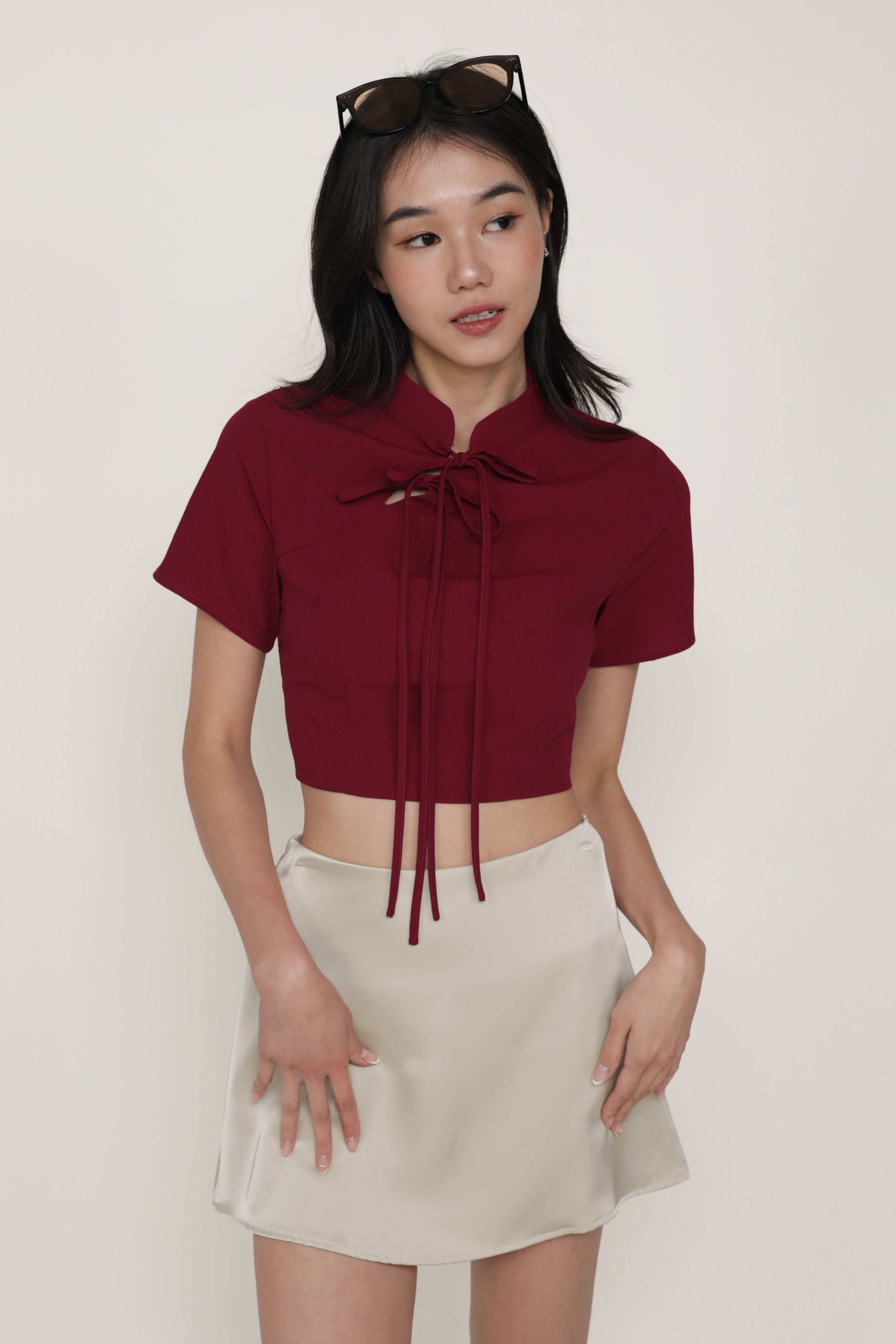 Arianne Mandarin Collar Ribbon Crop Top – The Tinsel Rack