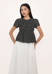 Jeni Shirred Cotton Top (Plaid)