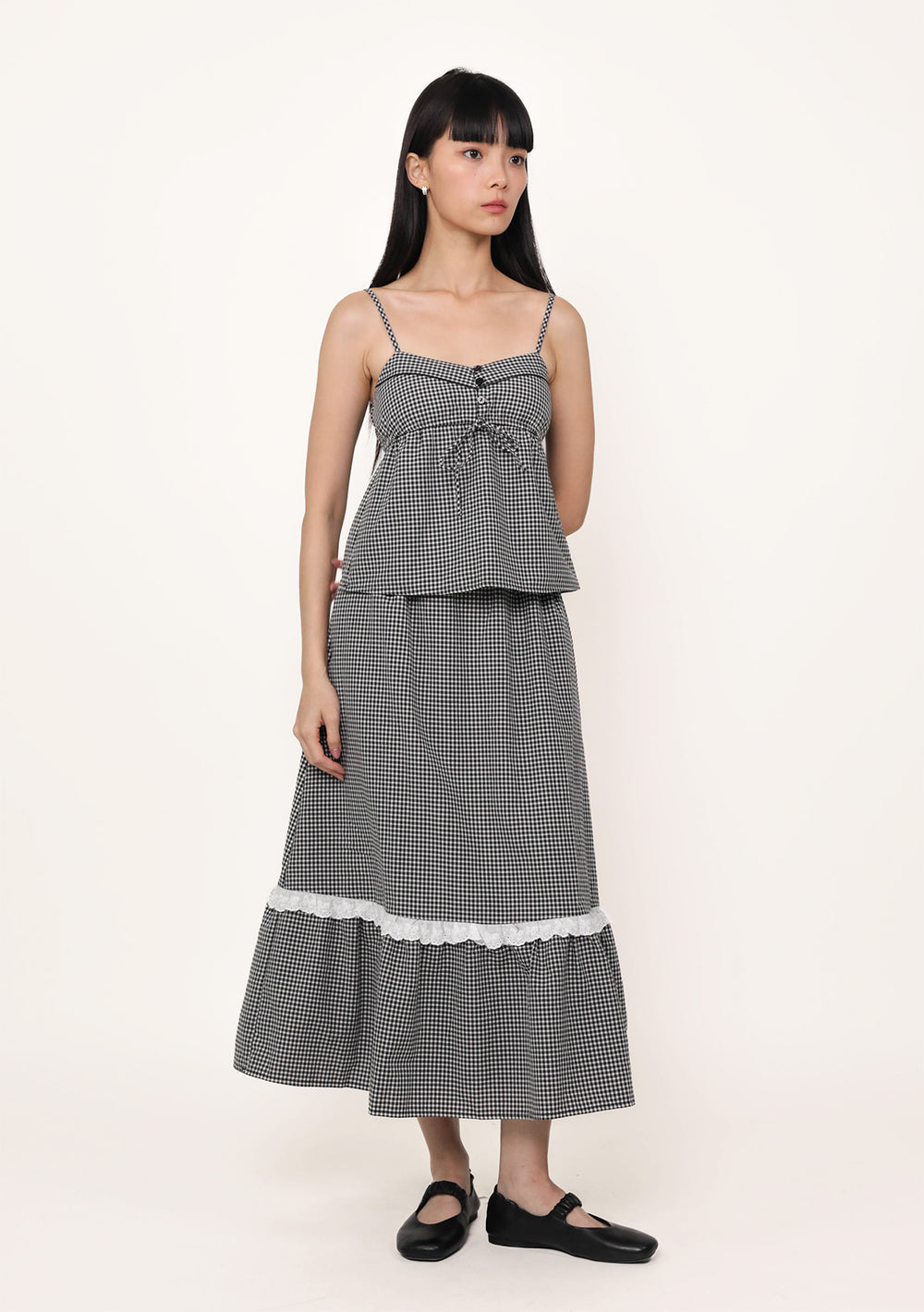 Mirelle Lace Trim Midi Skirt (Plaid)