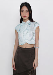 Ethna Mandarin Collar Button Top (Floral)