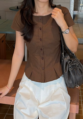 Emmi Pleated Button Blouse (Plaid)